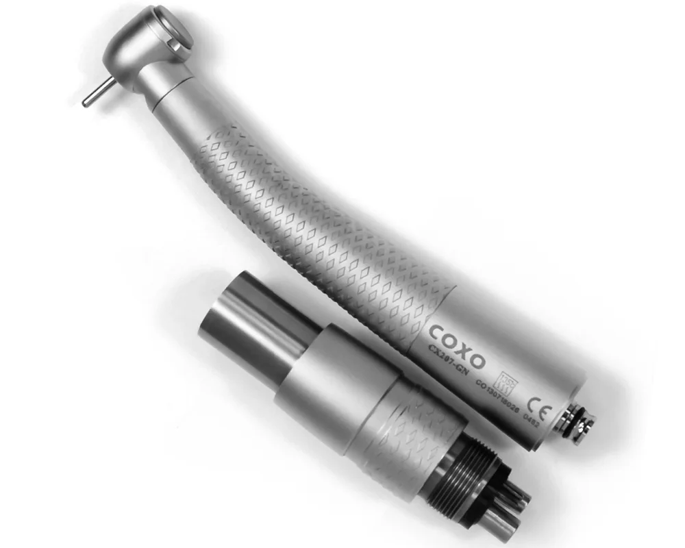 Турбинный наконечник COXO CX207-GN с фиброоптикой, с быстросъемным переходником тип NSK. Ортопедическая головка